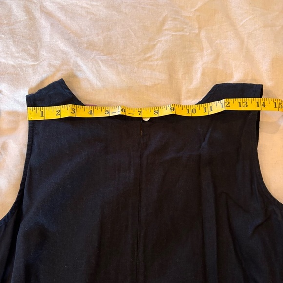 Vintage Linen Blend Black Sleeveless Dress with Daisy Embroidery, Large (14-16) - Picture 13 of 13